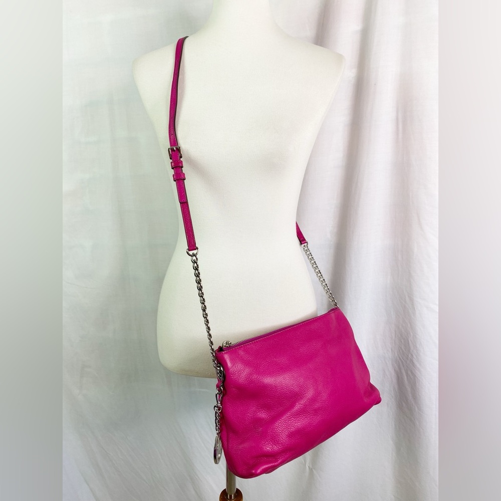 Michael Kors Jet Set Crossbody Zip Top Messenger Bag Fuchsia Pink
